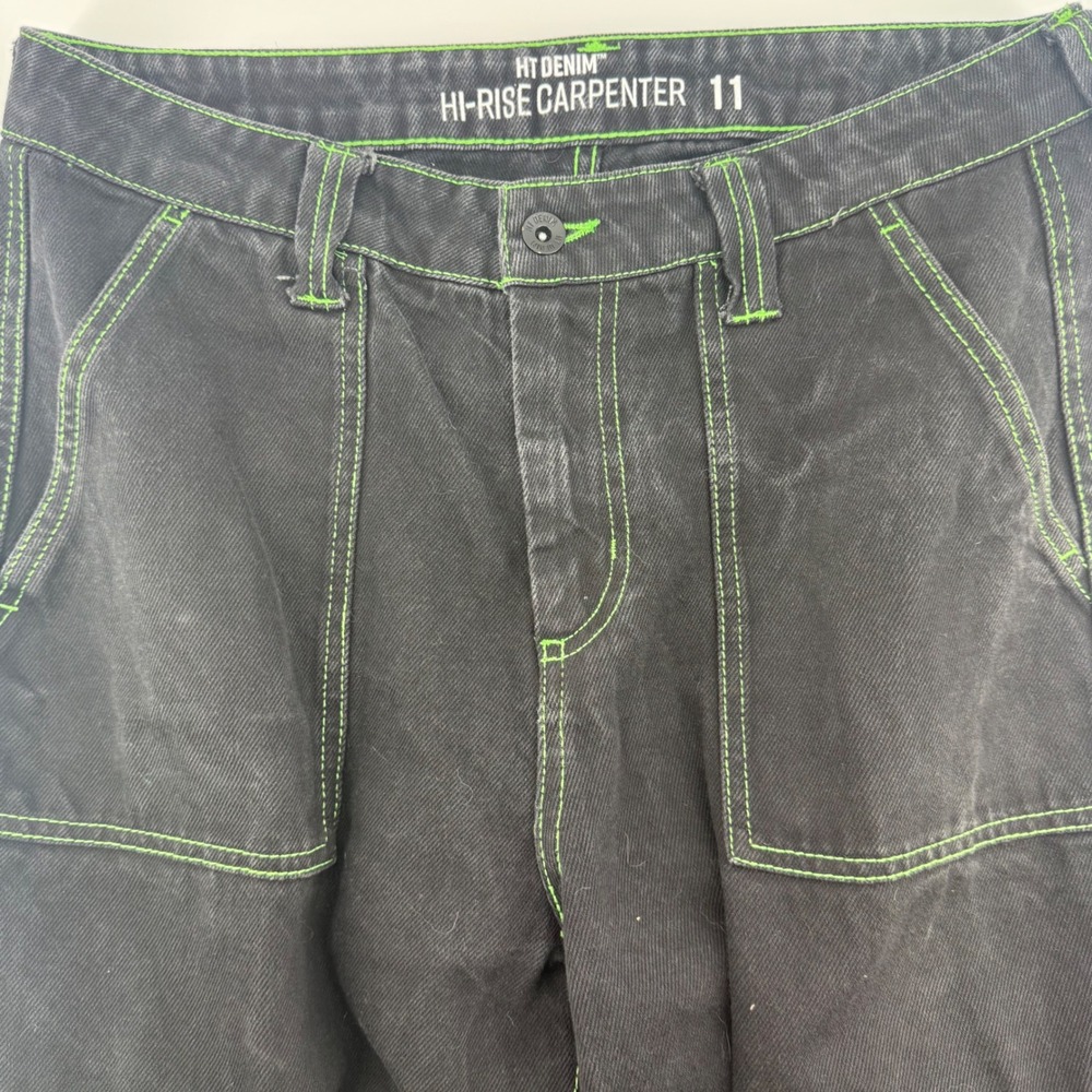 Hot Topic HT Denim Hi Rise Carpenter Jeans Women's Size 11 Black Green Stitching - Picture 8 of 15